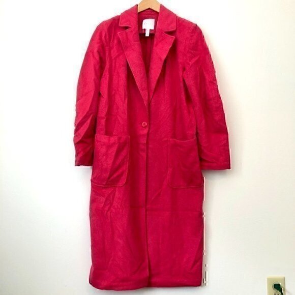 NWOT LEITH Single Button Long Jacket Pink WOOL Lightweight Fall Spring Coat S - Picture 2 of 14